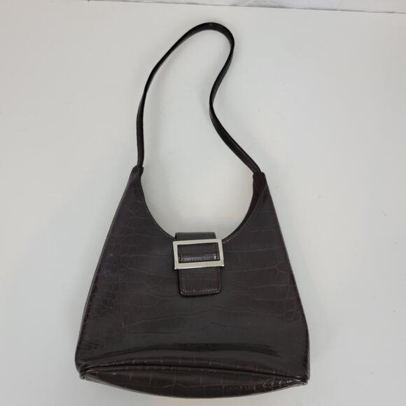 VINTAGE Nine West Women's Shoulder Bag OS Brown Crocodile Embossed Single Strap - Picture 4 of 12